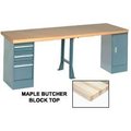 Global Equipment 96"W x 30"D Production Workbench - Maple, Cabinet, 3 Drawer, 1 Leg, Gray 607971